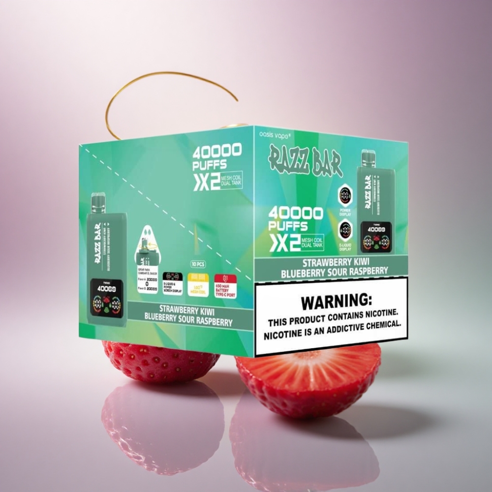 Razz Bar 40000 Puffs Mansikka-Kiivi - Mustikka-HapanVadelma 650 mAh 5% nikotiinia
