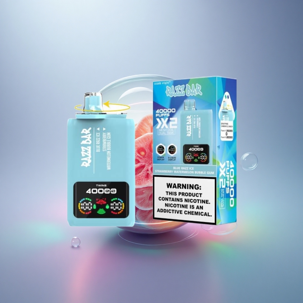 Razz Bar 40000 Puffs Sininen Vadelma-Jäämansikka-Vesimeloni Purukumi 650 mAh 5% Nikotiinia