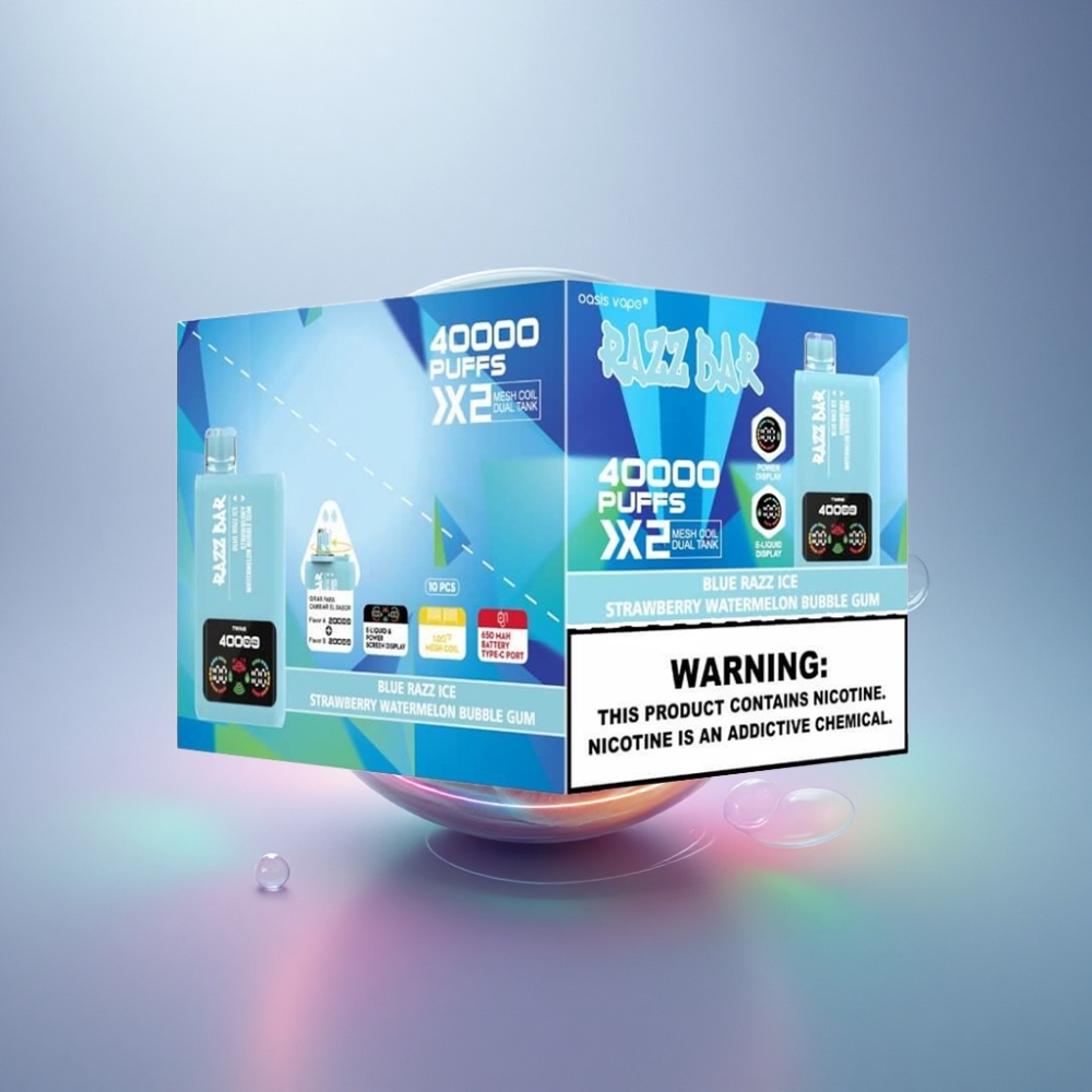 Razz Bar 40000 Puffs Sininen Vadelma-Jäämansikka-Vesimeloni Purukumi 650 mAh 5% Nikotiinia
