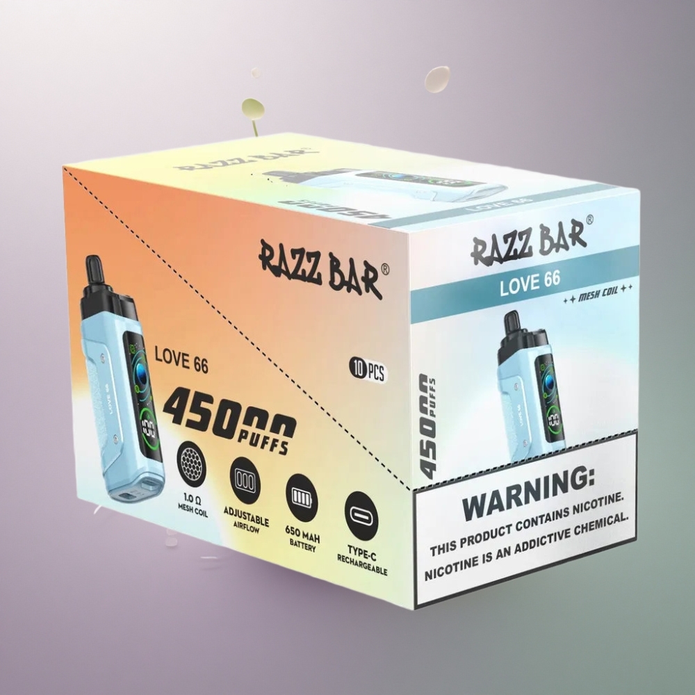 Razz Bar 45000 Puffs Rakas 66 1.0 Ohm Nikotiini 20 mg/ml