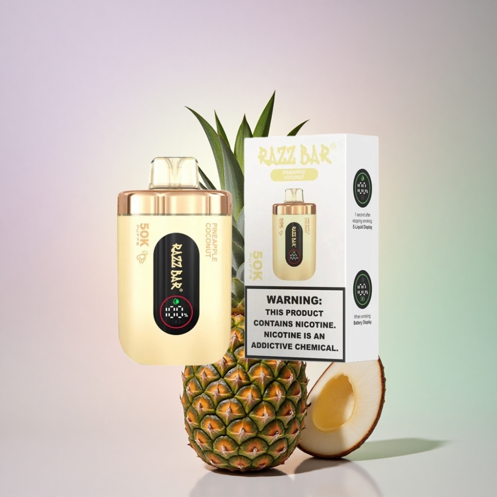 Razz Bar 50K Puffs Ananas Kookospähkinä 1.0 Ohm Mesh Coil 650 mAh