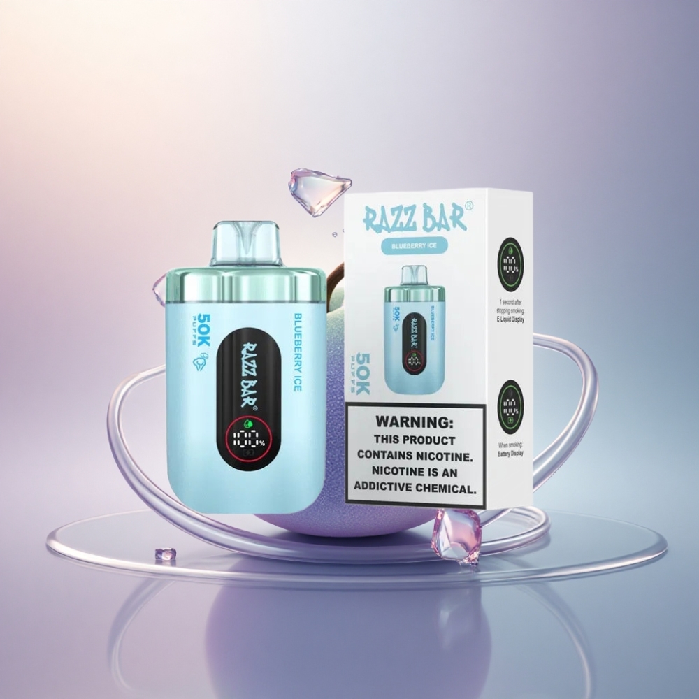 Razz Bar 50K Puffs Mustajää 1.0 Ohm Mesh Coil 2% Nikotiinia