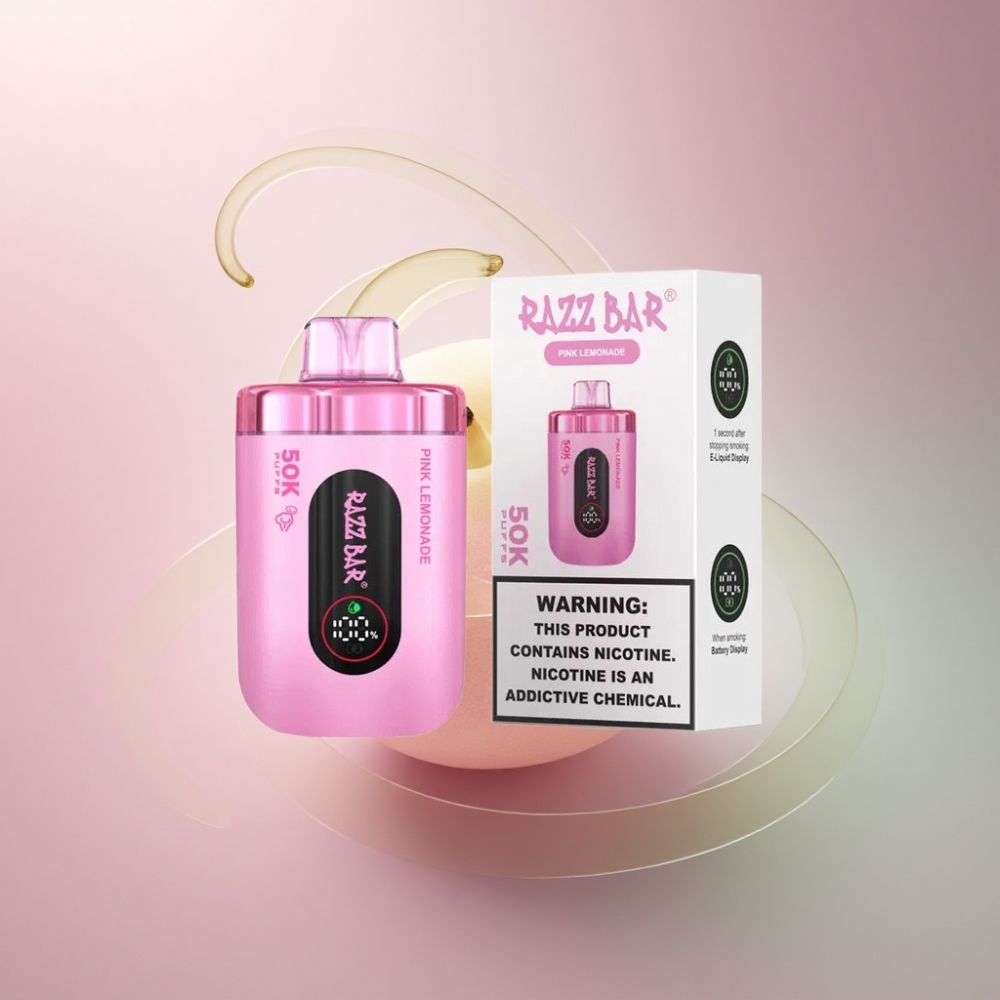 Razz Bar 50K Puffs Vaaleanpunainen sitruunalimsa 1.0 Ohm Mesh ja 650 mAh